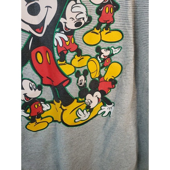 Vintage 80s 90S XL Walt Disney World Mickey Mouse TShirt GRAY STRIPED DEFECTS - Picture 6 of 14